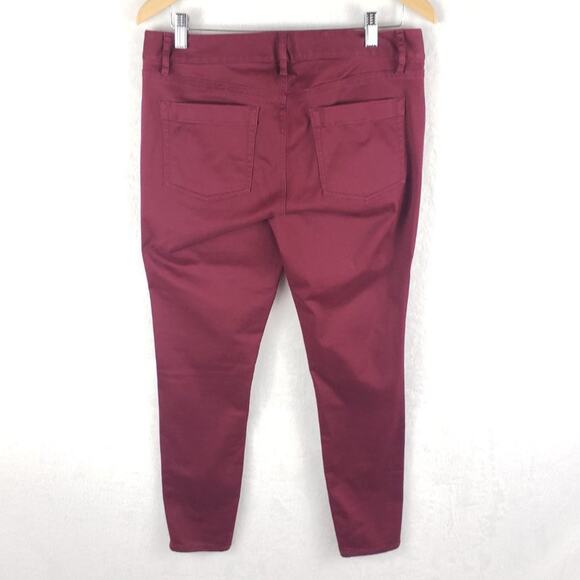 Ann Taylor LOFT Skinny Jean Size 6 Marisa Burgundy Moto Gold Ankle Pocket Zipper - Picture 6 of 9